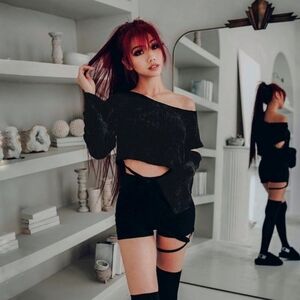 Lychee The Label Pumpkin Spice Zipper Sleeve Asymmetrical Cropped Sweater